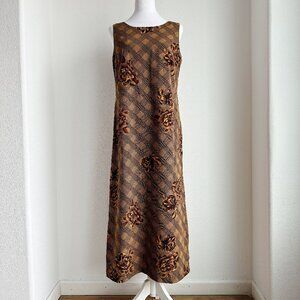 VINTAGE‎ BROWN FLORAL CHECKERED SHIFT DRESS